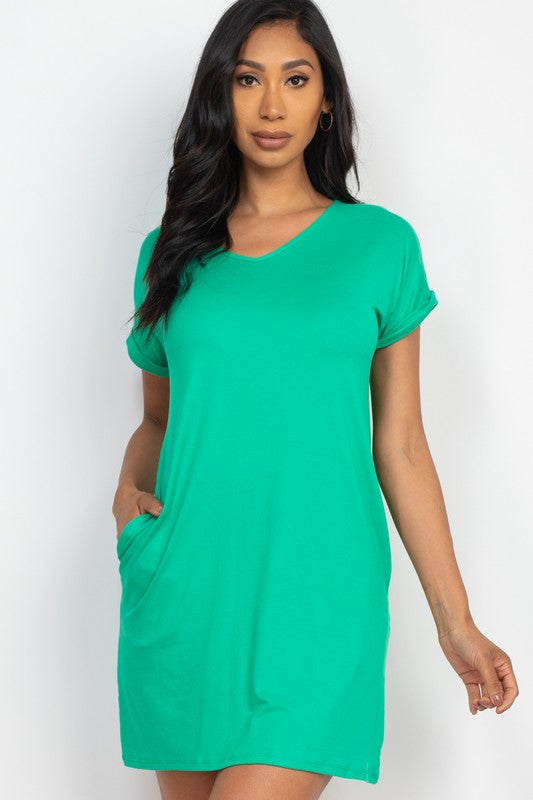 Short Cap Sleeve Pocket Mini T Shirt Dress by Capella | Fleurcouture