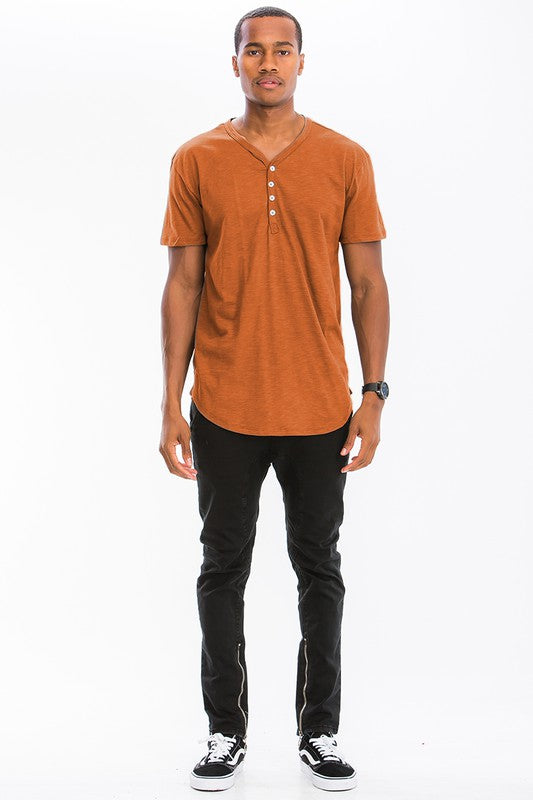 SHORT SLEEVE 4 BUTTON HENLEY SHIRT Men&