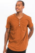 SHORT SLEEVE 4 BUTTON HENLEY SHIRT ORANGE S Men&