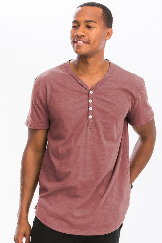 SHORT SLEEVE 4 BUTTON HENLEY SHIRT ROSE S Men&