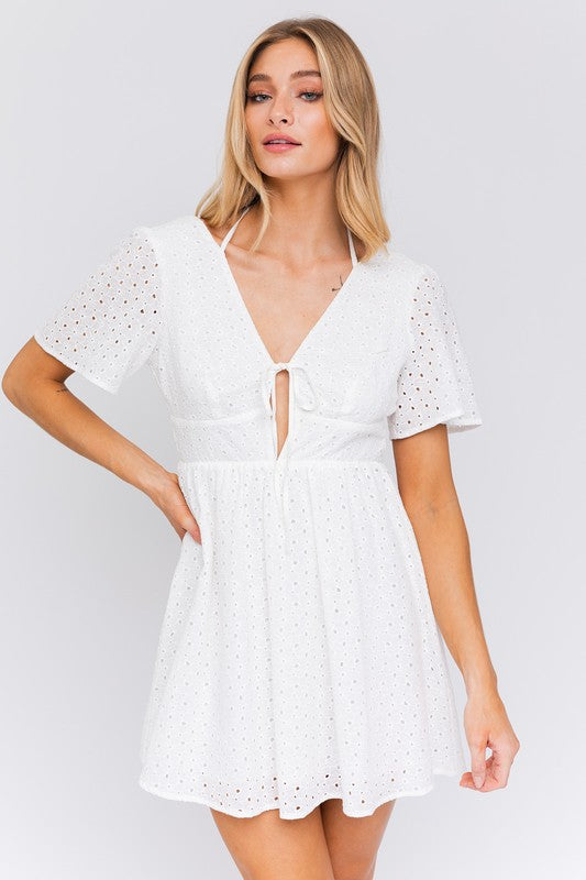 Short Sleeve Babydoll Style Dress WHITE by LE LIS | Fleurcouture