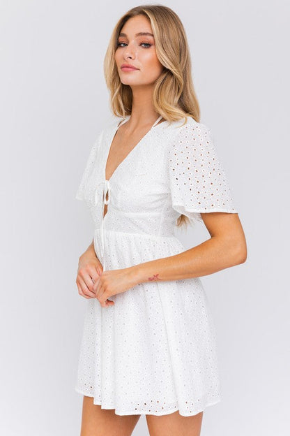 Short Sleeve Babydoll Style Dress WHITE by LE LIS | Fleurcouture