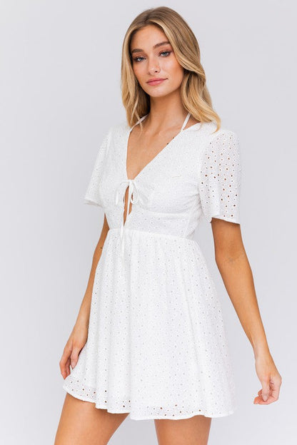 Short Sleeve Babydoll Style Dress WHITE by LE LIS | Fleurcouture