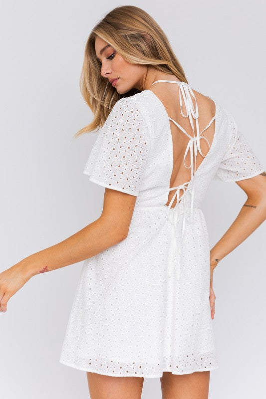 Short Sleeve Babydoll Style Dress WHITE by LE LIS | Fleurcouture