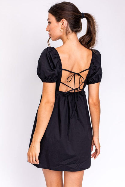 Short Sleeve Back Tie Detail Babydoll Dress by LE LIS | Fleurcouture