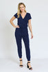 Short Sleeve Jogger Jumpsuit Navy S by EG fashion | Fleurcouture