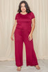 Short Sleeve Jumpsuit W/Pocket burgundy 1X by EG fashion | Fleurcouture