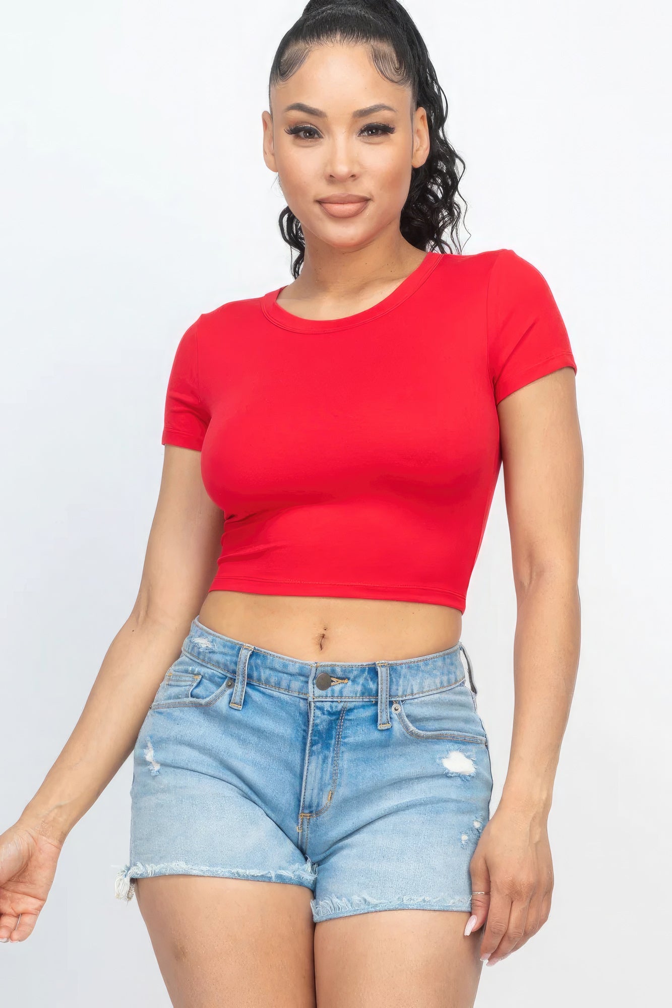 Short Sleeve Roundneck Crop Top by Fleurcouture | Fleurcouture