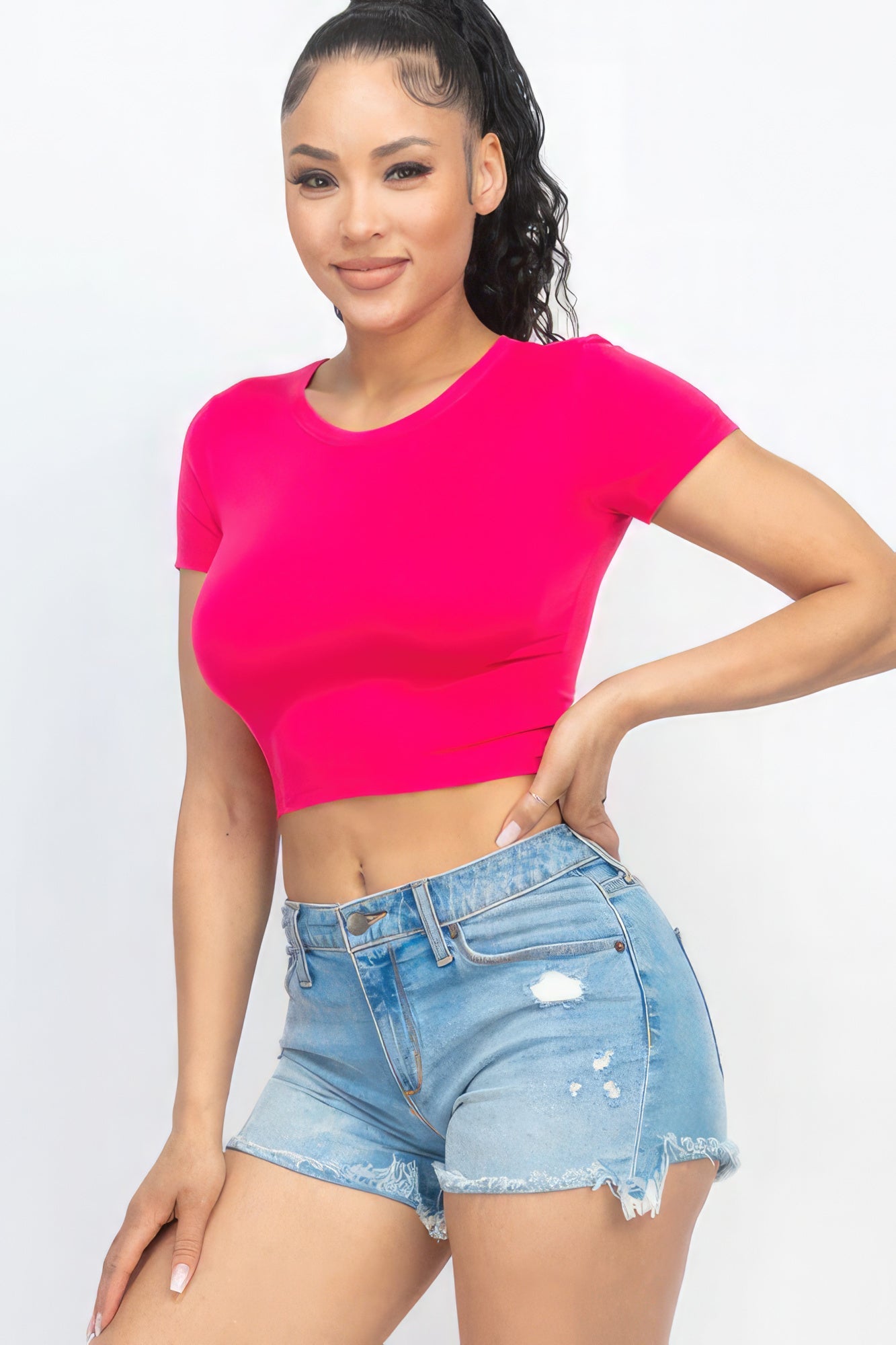 Short Sleeve Roundneck Crop Top by Fleurcouture | Fleurcouture
