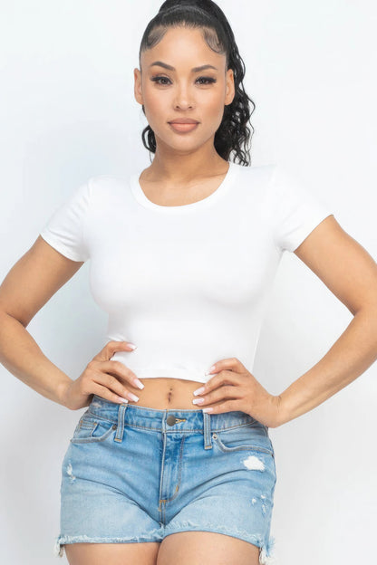 Short Sleeve Roundneck Crop Top Tops by Fleurcouture | Fleurcouture