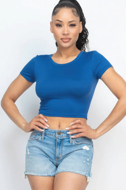 Short Sleeve Roundneck Crop Top Tops by Fleurcouture | Fleurcouture
