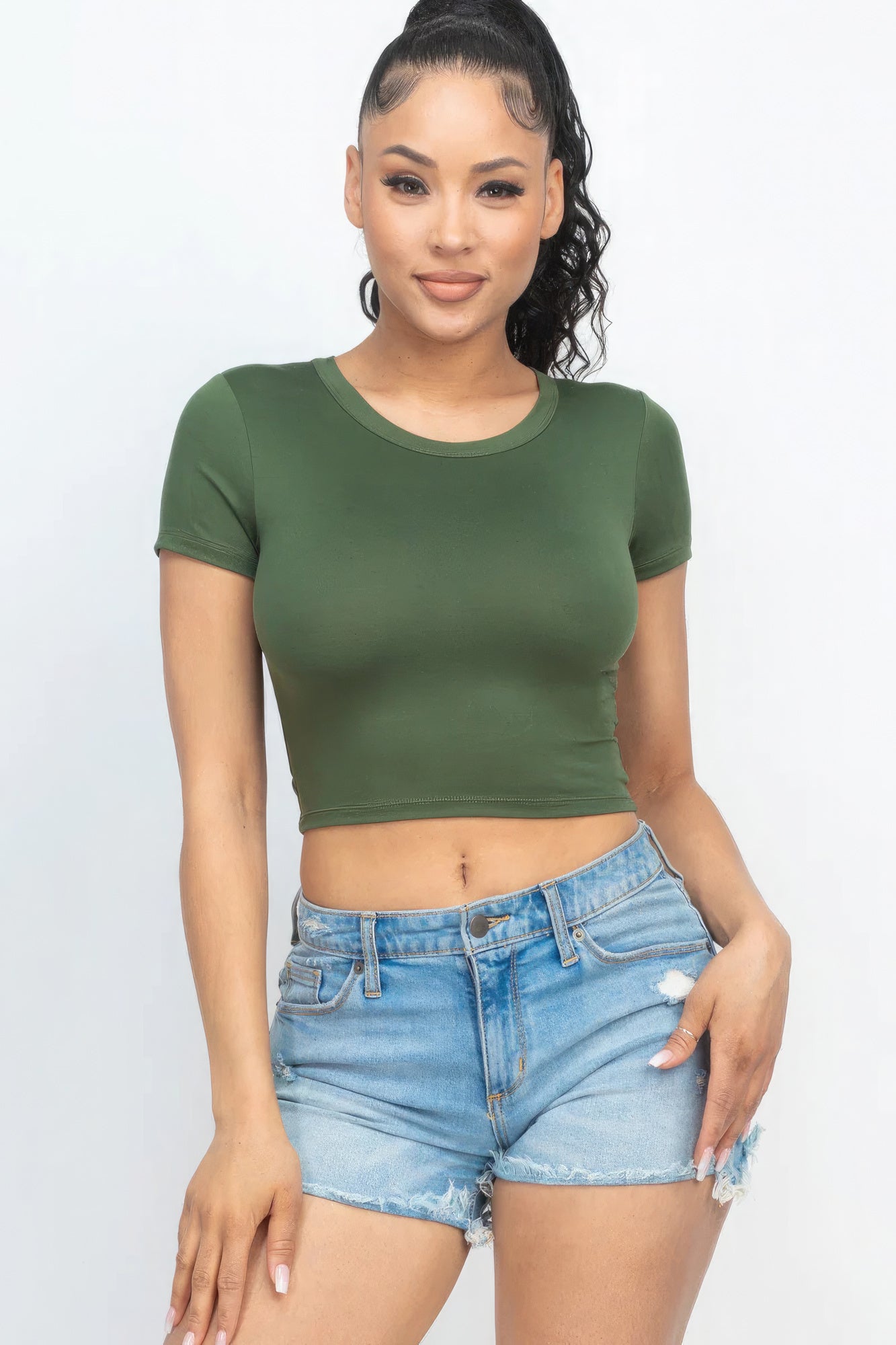 Short Sleeve Roundneck Crop Top Tops by Fleurcouture | Fleurcouture
