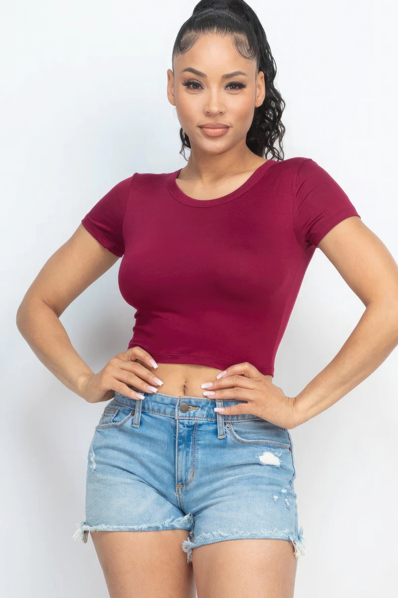 Short Sleeve Roundneck Crop Top Tops by Fleurcouture | Fleurcouture