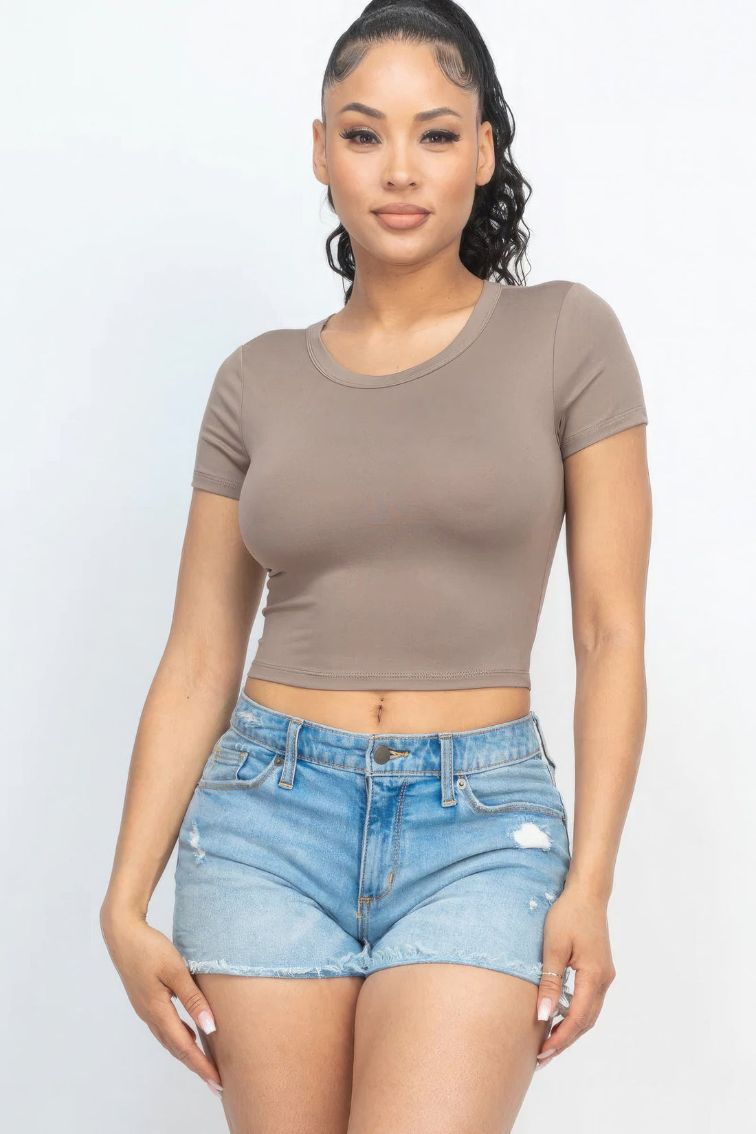 Short Sleeve Roundneck Crop Top Tops by Fleurcouture | Fleurcouture