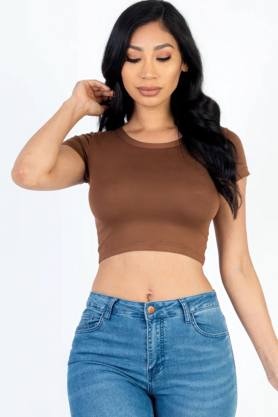 Short Sleeve Roundneck Crop Top Tops by Fleurcouture | Fleurcouture