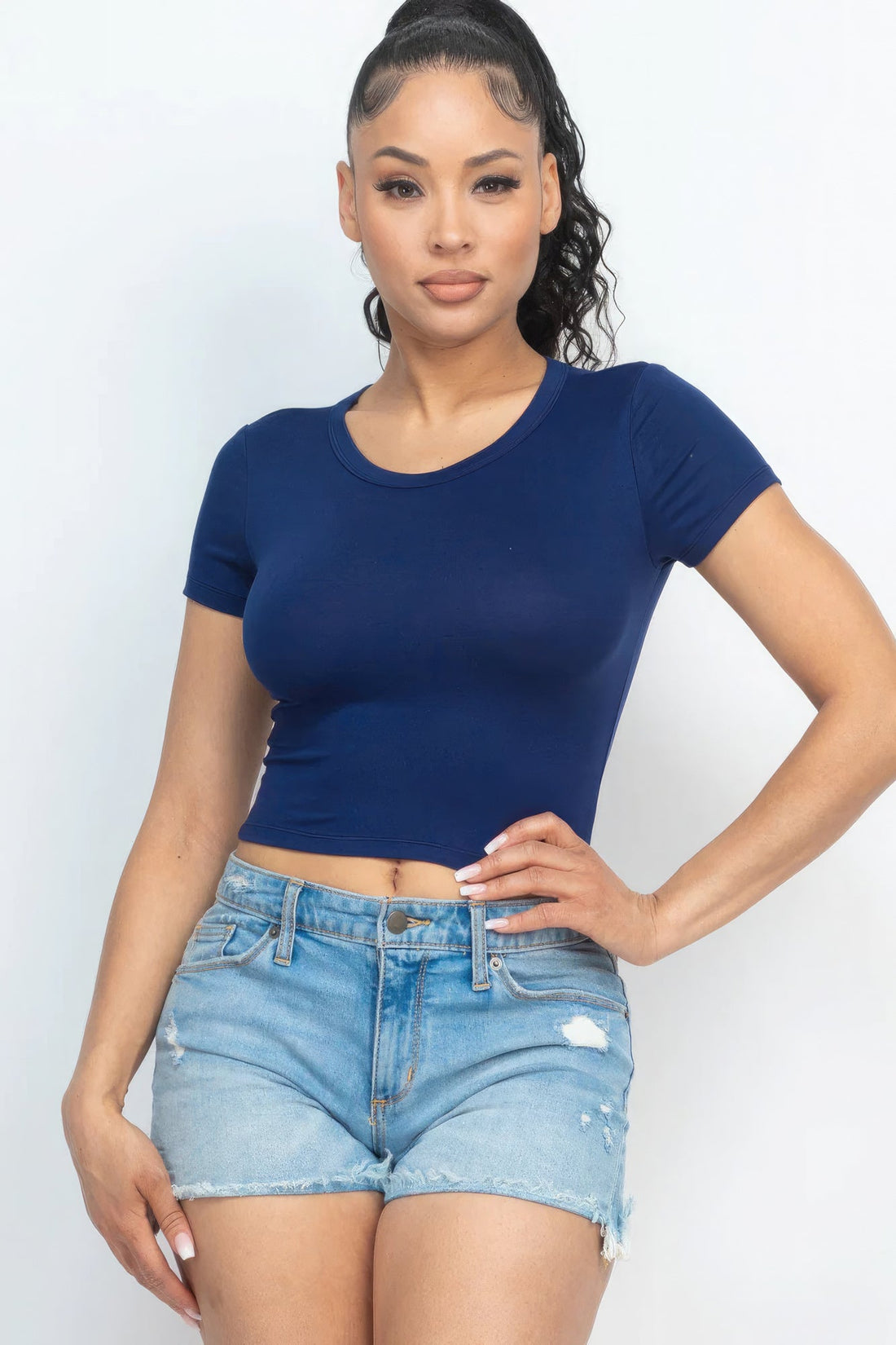 Short Sleeve Roundneck Crop Top Tops by Fleurcouture | Fleurcouture