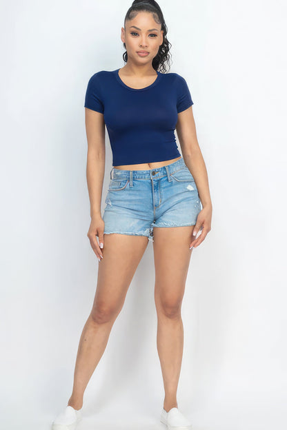 Short Sleeve Roundneck Crop Top Tops by Fleurcouture | Fleurcouture