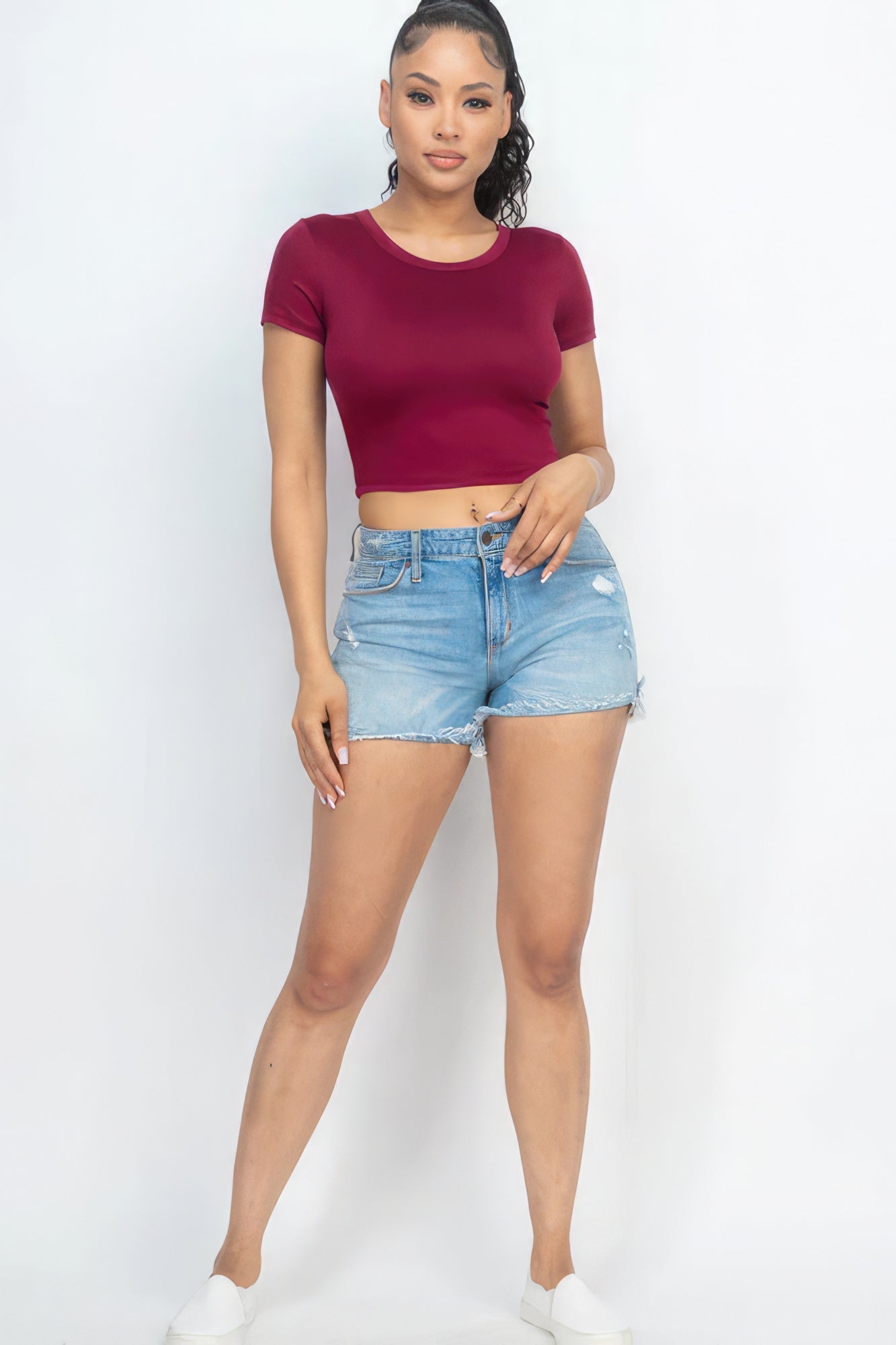 Short Sleeve Roundneck Crop Top Tops by Fleurcouture | Fleurcouture
