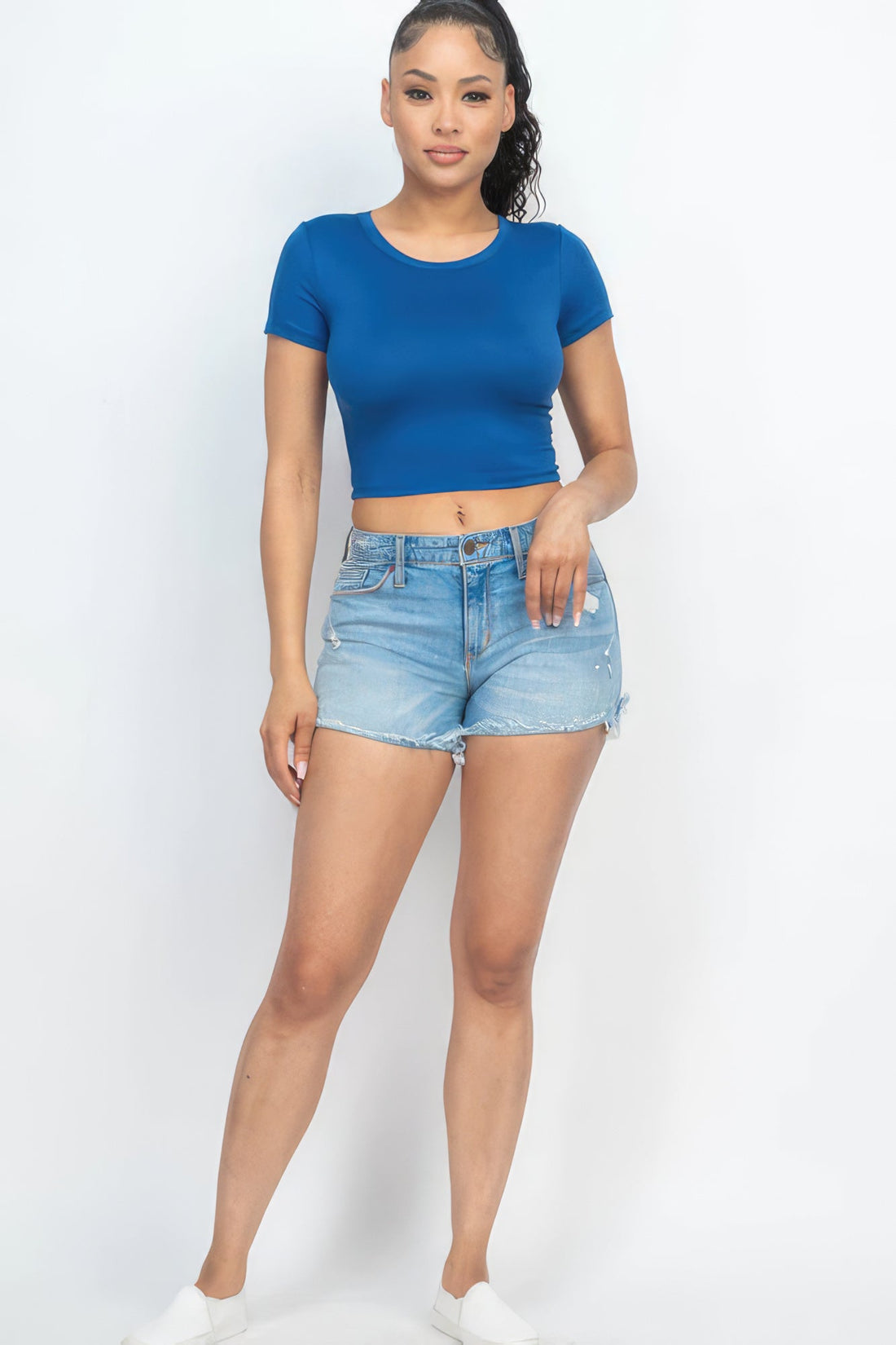 Short Sleeve Roundneck Crop Top Tops by Fleurcouture | Fleurcouture