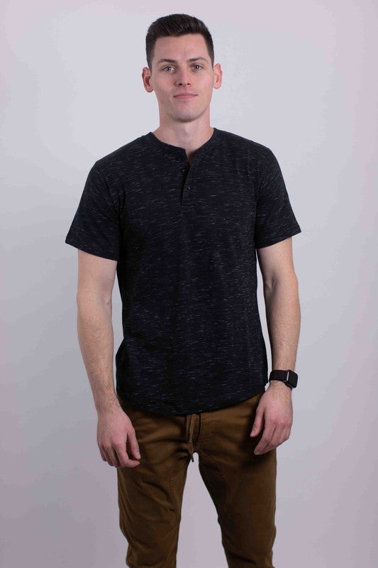 Short Sleeves Henley T-shirt Black S by Generation XYZ | Fleurcouture