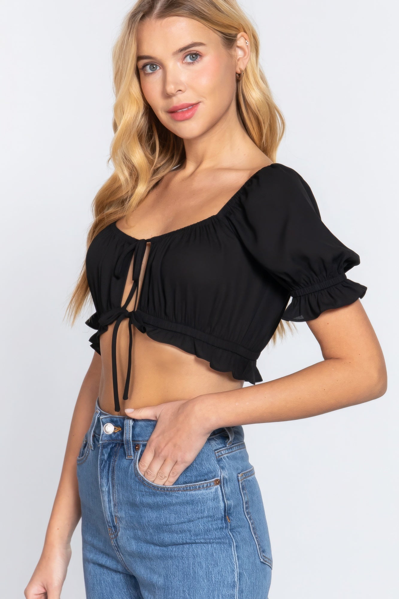 Short Slv Print Crop Woven Top Tops by Fleurcouture | Fleurcouture