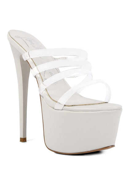 SHOTS UP ULTRA HIGH HEEL CLEAR STRAPS SANDALS White 5 by Rag Company | Fleurcouture