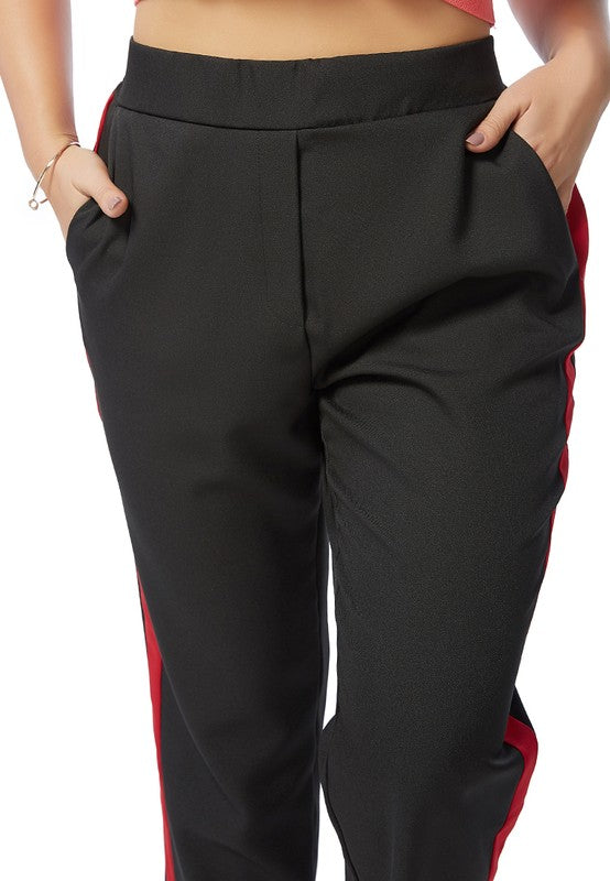 Side Taped Straight Trousers Black by Rag Company | Fleurcouture