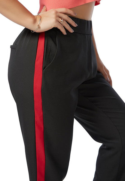 Side Taped Straight Trousers Black by Rag Company | Fleurcouture