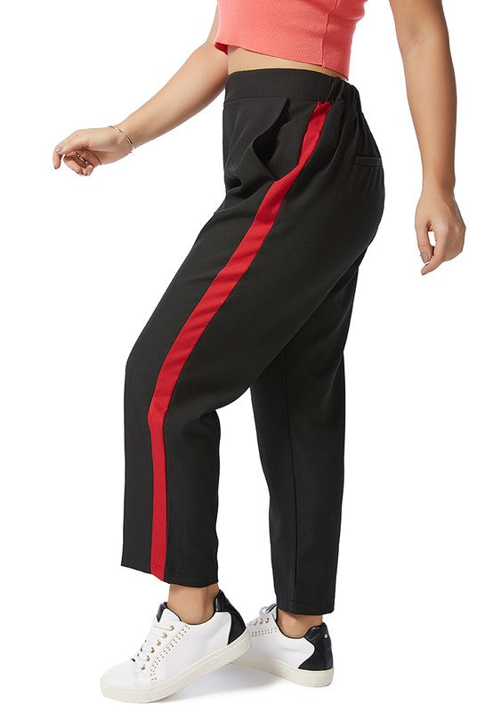 Side Taped Straight Trousers Black by Rag Company | Fleurcouture