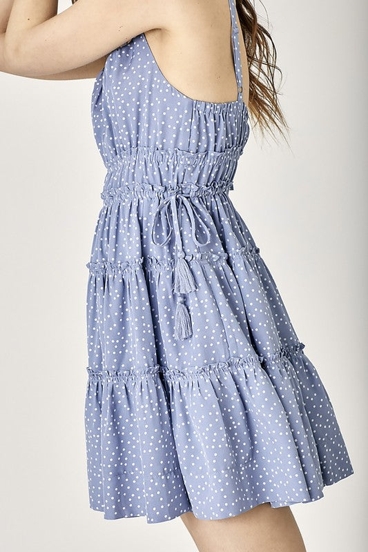 Side Tassel Strap Tiered Polka Dot Dress DENIM by Mustard Seed | Fleurcouture