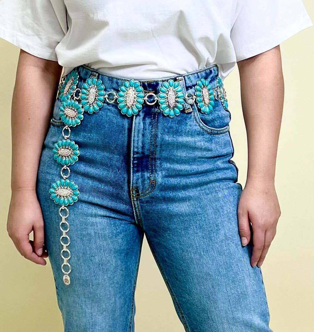 Silver and Turquoise Belt Regular Silver One Size Belts by Southern Grace | Fleurcouture