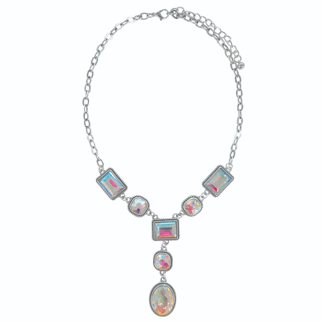 Silver Geometric Crystal Drop Necklace Silver One Size Necklace by Grace & Emma | Fleurcouture