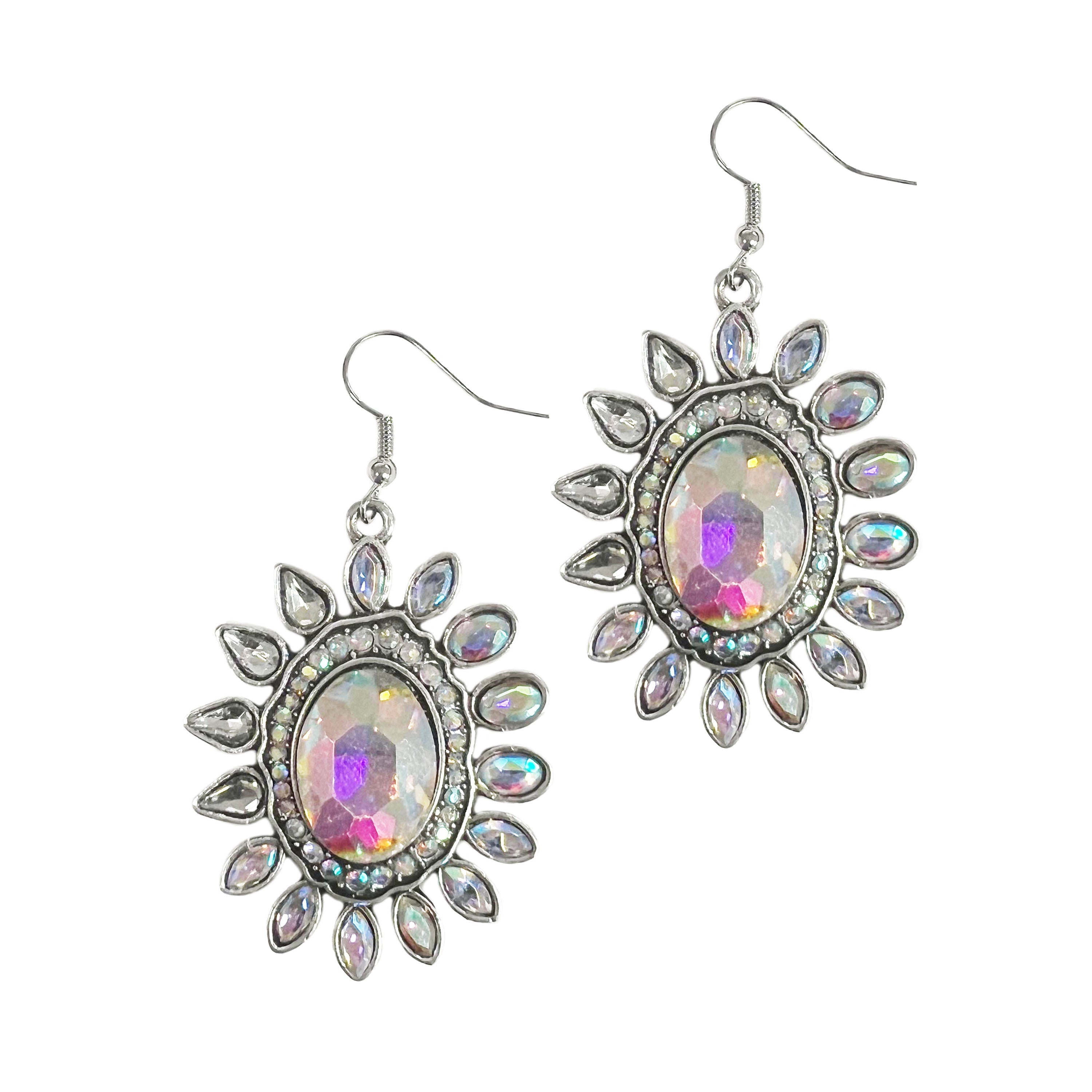 Silver Sun Earrings with AB Stones Aurora Borealis One Size Earrings by Southern Grace | Fleurcouture