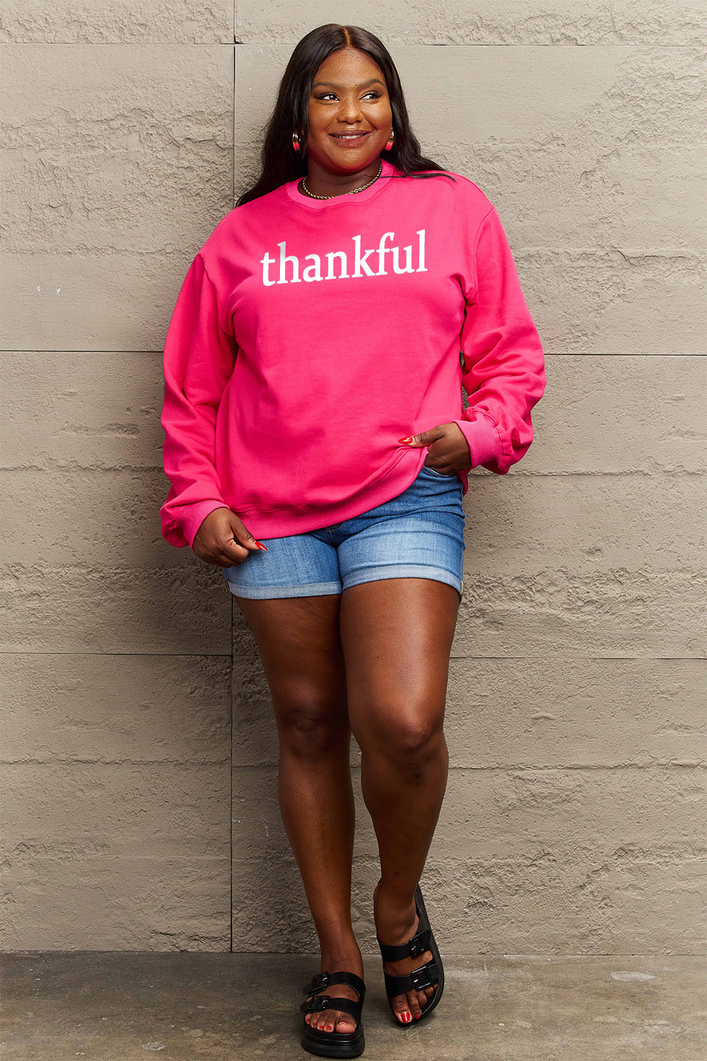 Simply Love Full Size THANKFUL Graphic Sweatshirt Sweater by Trendsi | Fleurcouture