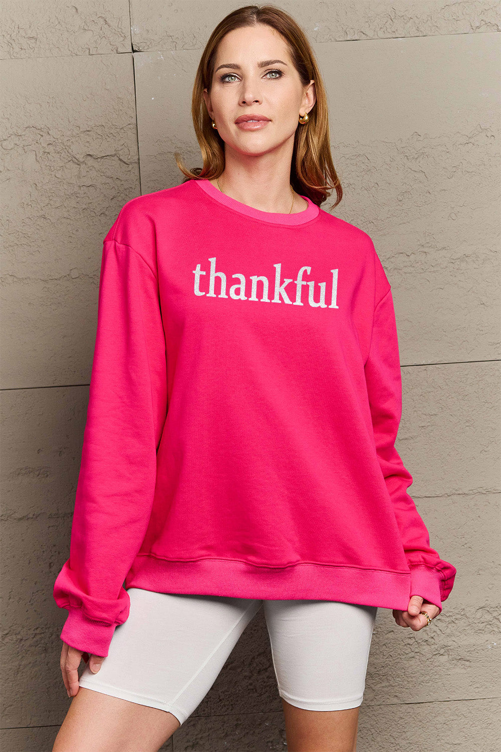 Simply Love Full Size THANKFUL Graphic Sweatshirt Sweater by Trendsi | Fleurcouture