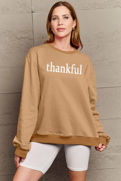 Simply Love Full Size THANKFUL Graphic Sweatshirt Sweater by Trendsi | Fleurcouture