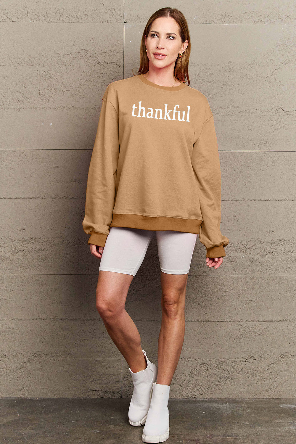 Simply Love Full Size THANKFUL Graphic Sweatshirt Sweater by Trendsi | Fleurcouture