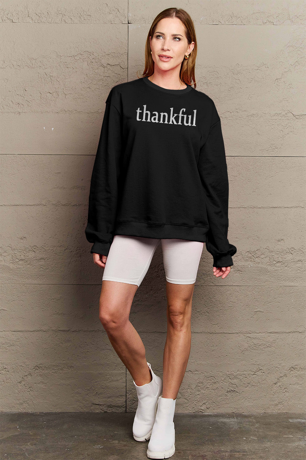 Simply Love Full Size THANKFUL Graphic Sweatshirt Sweater by Trendsi | Fleurcouture