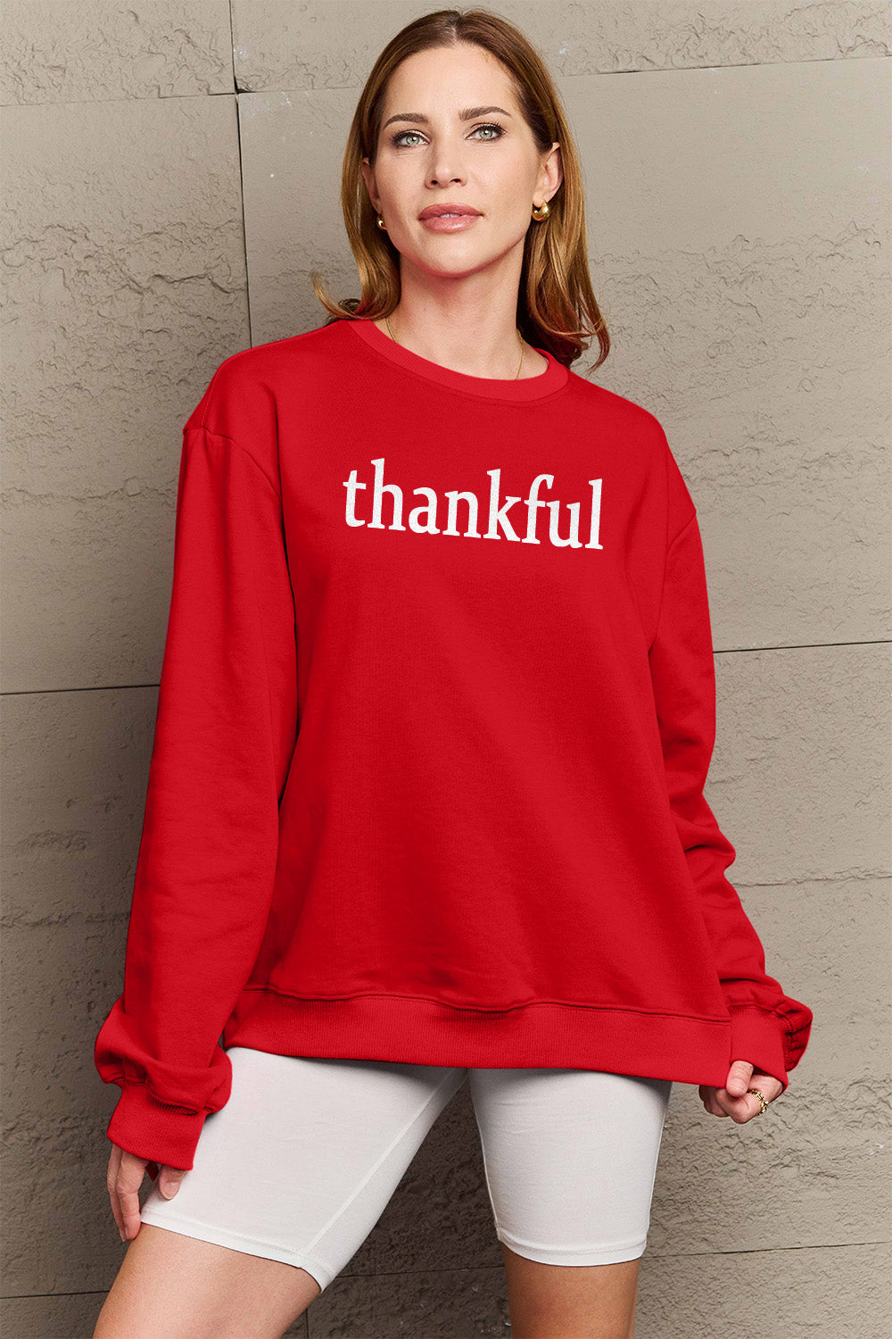 Simply Love Full Size THANKFUL Graphic Sweatshirt Sweater by Trendsi | Fleurcouture