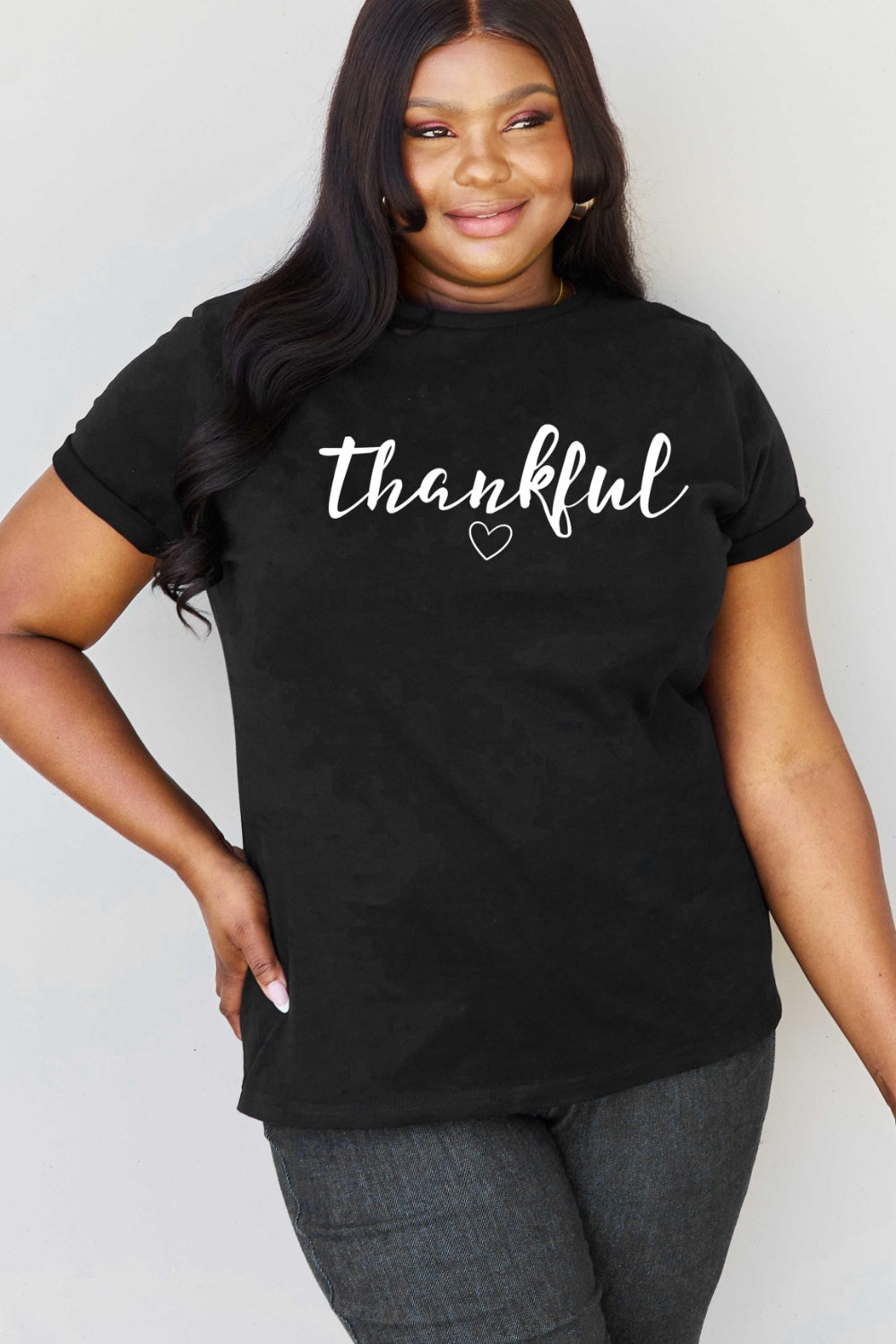 Simply Love Full Size THANKFUL Graphic T-Shirt Black S Sweater by Trendsi | Fleurcouture