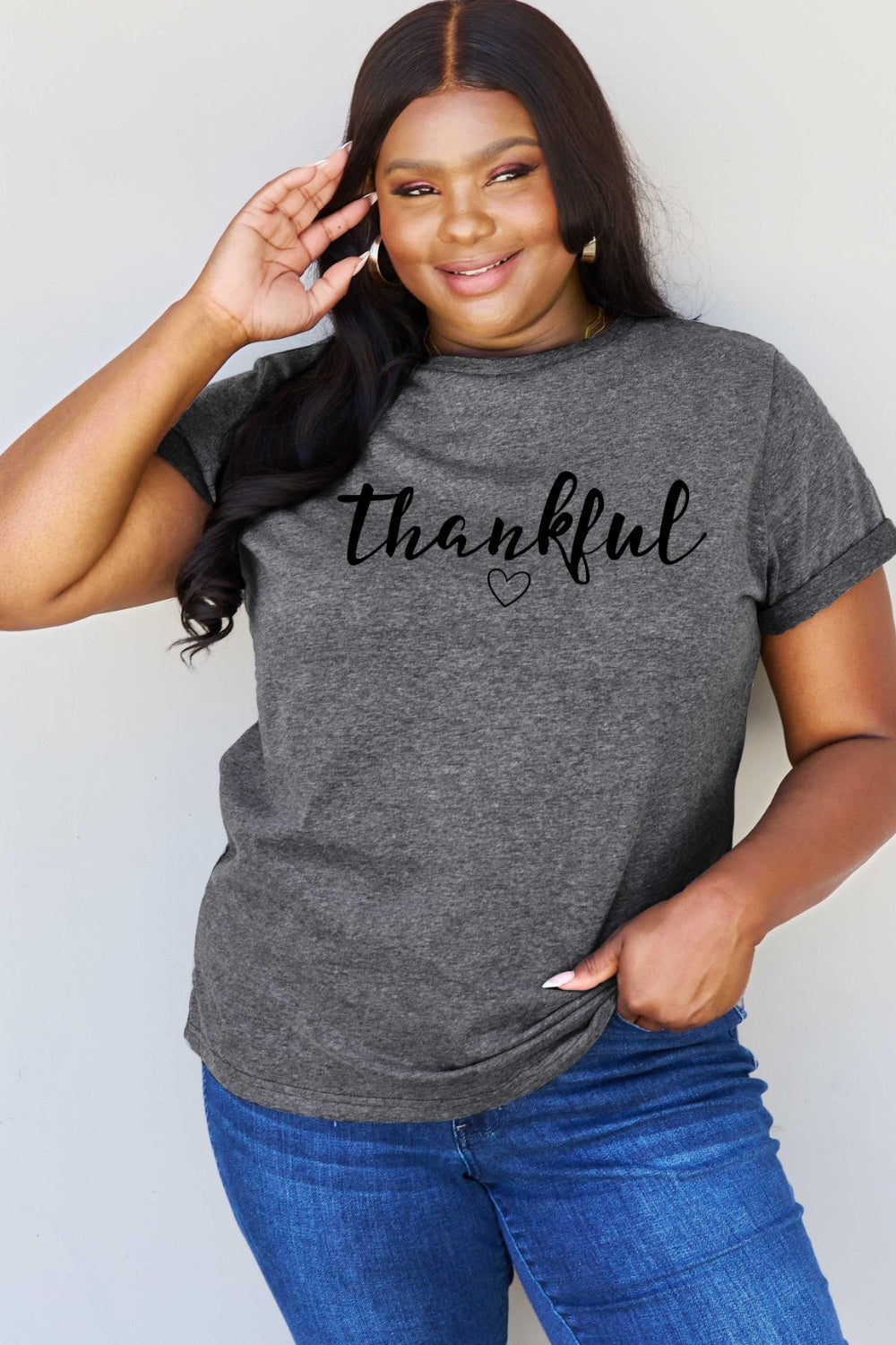 Simply Love Full Size THANKFUL Graphic T-Shirt Charcoal S Sweater by Trendsi | Fleurcouture