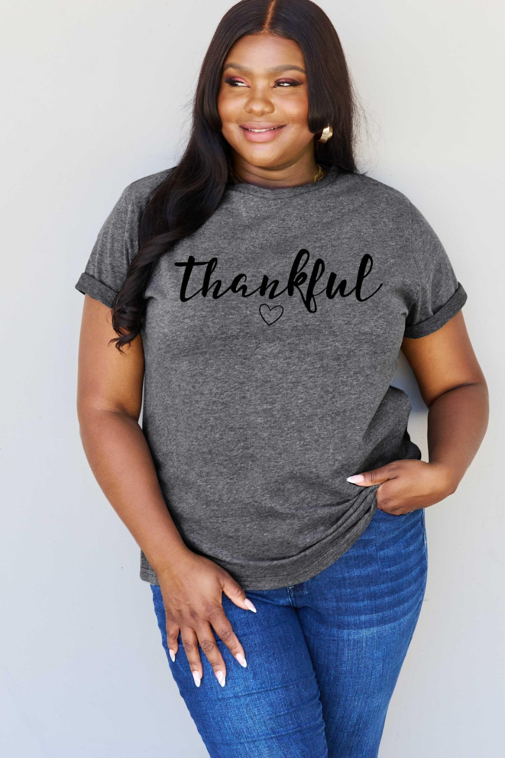 Simply Love Full Size THANKFUL Graphic T-Shirt Sweater by Trendsi | Fleurcouture