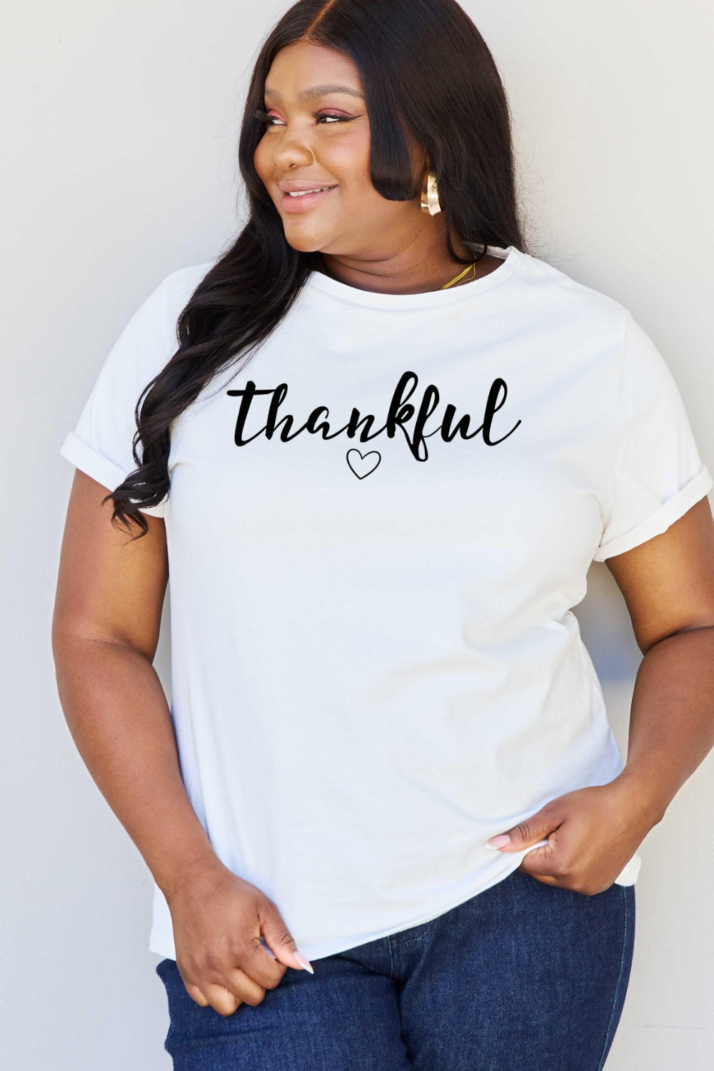 Simply Love Full Size THANKFUL Graphic T-Shirt Sweater by Trendsi | Fleurcouture