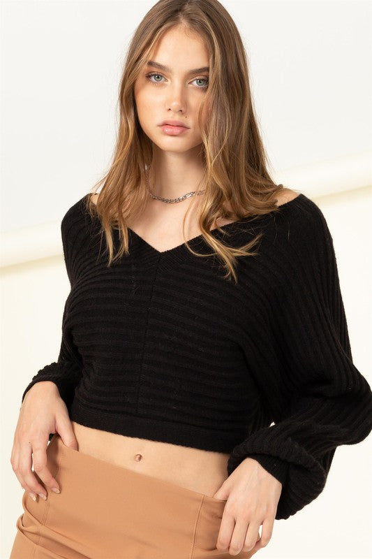 Simply Stunning Tie-Back Cropped Sweater Top BLACK S by HYFVE | Fleurcouture