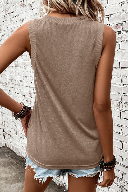 Simply Taupe Ribbed V Neck Tank Simply Taupe 65%Polyester+30%Viscose+5%Elastane Tops/Tank Tops by Fleurcouture | Fleurcouture