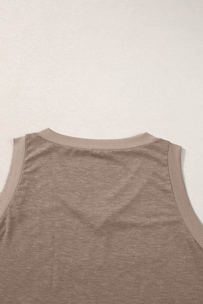 Simply Taupe Ribbed V Neck Tank Simply Taupe 65%Polyester+30%Viscose+5%Elastane Tops/Tank Tops by Fleurcouture | Fleurcouture