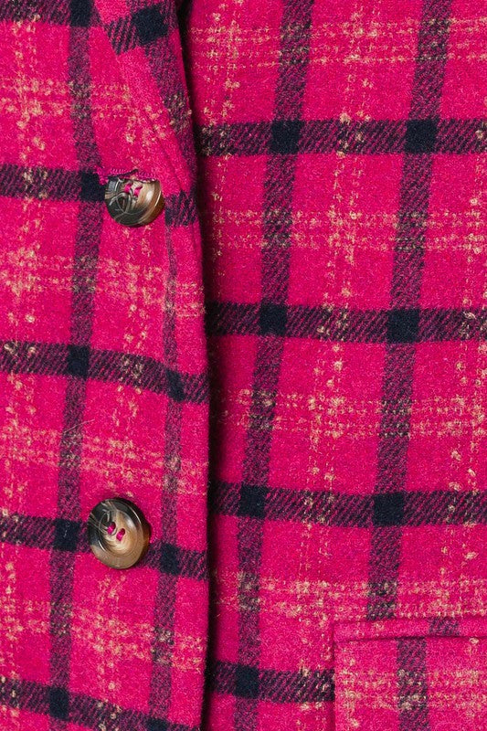 Single Button Blazer Coat FUCHSIA PLAID by LE LIS | Fleurcouture