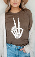 Skeleton Peace Sign Graphic Tee PLUS Heather Brown XXL by Kissed Apparel | Fleurcouture