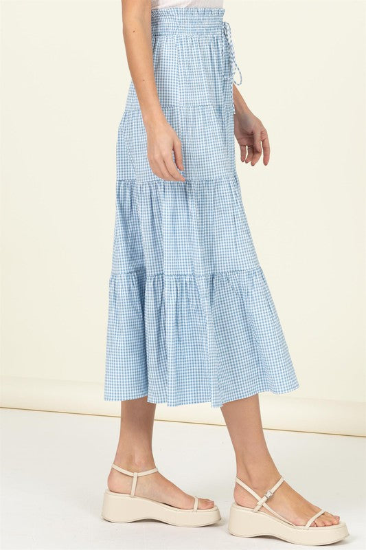 Skirt Alert High-Waist Gingham Print Midi Skirt TEAL BLUE by HYFVE | Fleurcouture