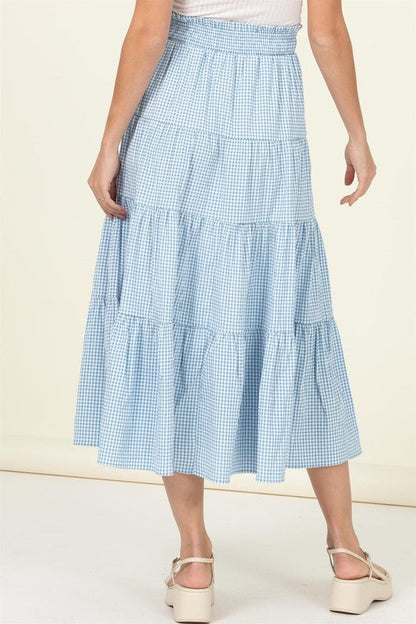 Skirt Alert High-Waist Gingham Print Midi Skirt TEAL BLUE by HYFVE | Fleurcouture